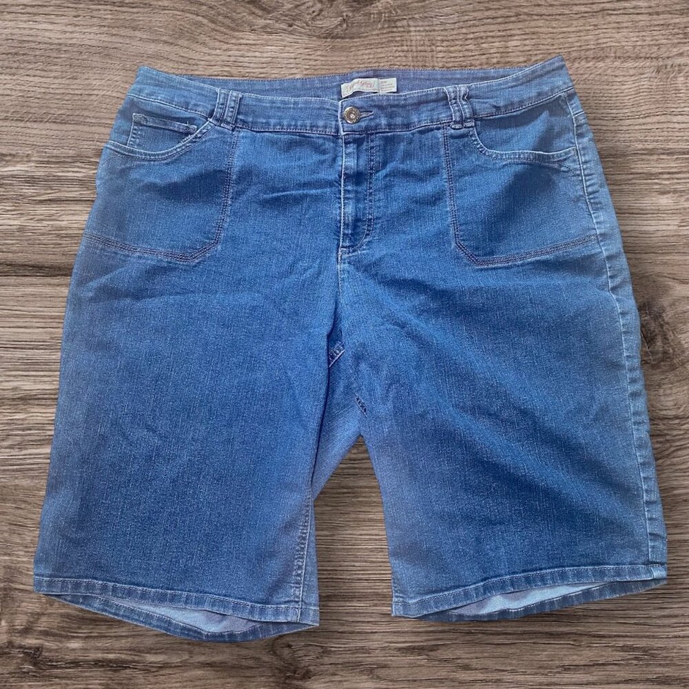 Womens Blue Denim Bermuda Shorts 22W‎ Stretch Jeans Cotton Blend Casual Comfort